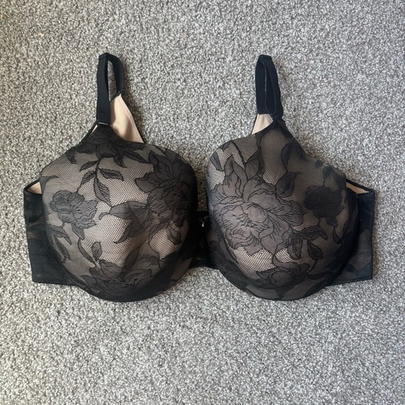 Cacique Chic Black Lace Lightly Lined Bra Adjustable Straps 46F Full Coverage - Picture 1 of 11